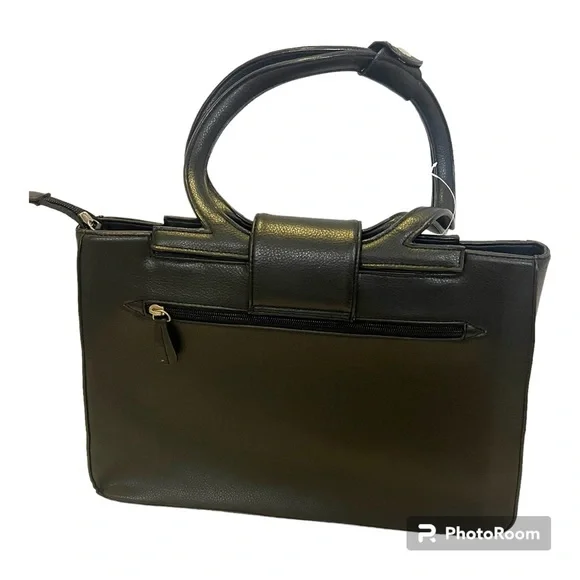 NWT Vintage Ferragamo Black Ladies Business Handbag w/ unbranded dust cover bag - Picture 4 of 11